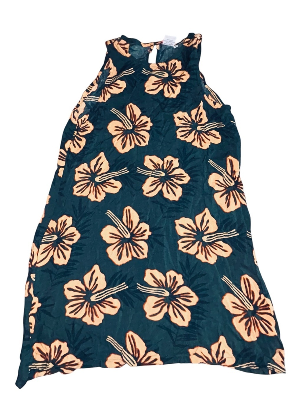 Sleeveless green Mini Dress with yellow Floral Print size medium